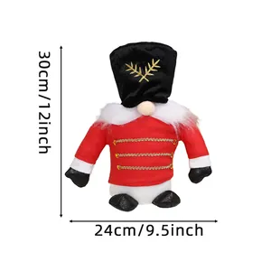 30cm Nutcracker Christmas gnome plush doll in red uniform with dimensions display