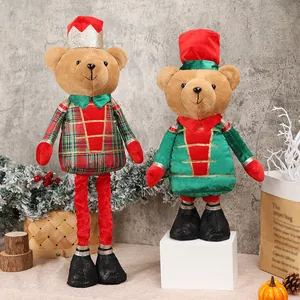 Christmas plush soldier bears set with retractable legs for festive home decoration