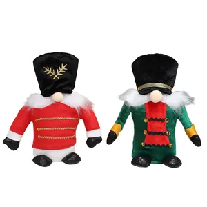 Christmas Nutcracker Gnome plush set with red and green outfits and golden embroidery