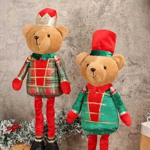 Standing plush Christmas soldier bears with telescopic legs and velvet festive outfits