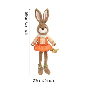 Conejo de Pascua de peluche con camisa de cuadros y cesta de zanahorias 59cm