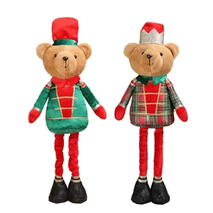 Standing Christmas plush soldier bears with telescopic legs and festive red green outfits