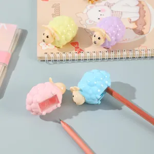 Creative sheep-shaped cartoon pencil sharpener with dual holes in macaron colors
