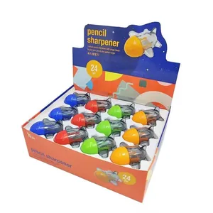 Cartoon airplane pencil sharpener set in bulk display box with 24 units in mixed colors