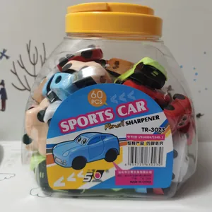 Bote con 60 sacapuntas coloridos con forma de coche y tapa amarilla para estudiantes