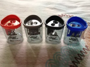 Dual-hole transparent pencil sharpener set for 8-12mm pencils in four assorted colors