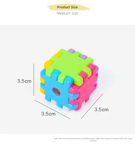 Detailed view of cube pencil sharpener showing product size of 3.5cm on white background