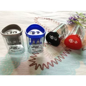 Transparent triangular dual-hole pencil sharpeners for 8mm to 12mm pencils in four colors