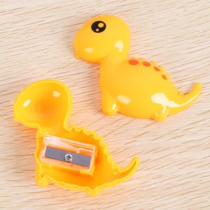Cute yellow cartoon dinosaur pencil sharpener for students, creative manual stationery