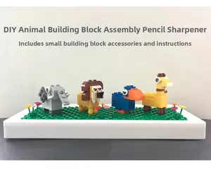 DIY building block pencil sharpeners in cartoon elephant lion and giraffe animal shapes
