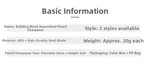Detailed specifications of DIY building block pencil sharpener with ABS and steel blade