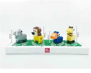 Detailed view of animal-shaped building block pencil sharpeners with size dimensions