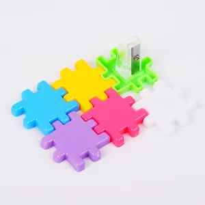 Creative Rubik's cube pencil sharpener with colorful puzzle building blocks for students