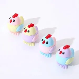 Set of four cute cartoon chick pencil sharpeners in pastel macaron colors for students