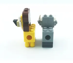 Macro detail of DIY animal building block pencil sharpener with colorful ABS plastic bricks