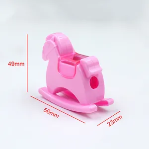 Pink rocking horse pencil sharpener with transparent cover and 56mm length size markers