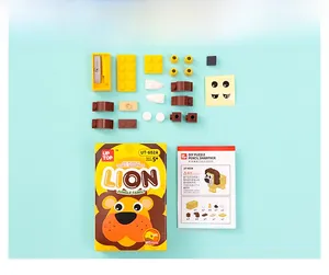DIY building block pencil sharpener kit with lion theme parts and manual