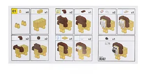Detailed assembly guide showing 11 steps for building a cartoon lion building block sharpener