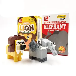 DIY Building Block Manual Pencil Sharpener Cartoon Animal Lion Elephant Shape Students School Stationery Educational Toy Gift