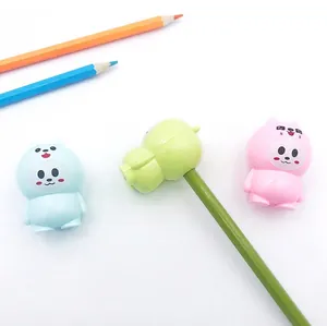 Cute cartoon bear pencil sharpener for students in pink, blue, and green pastel colors