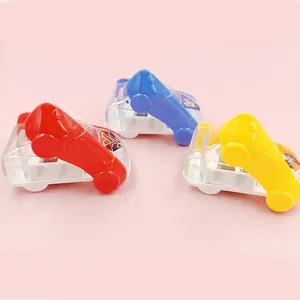 Cartoon car pencil sharpener set with dual holes in red, blue, and yellow colors