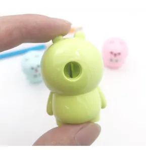 Close-up of cute cartoon bear pencil sharpener showing single hole and steel blade