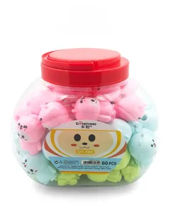 Bulk bucket of 60 cartoon bear pencil sharpeners in assorted pastel colors for students