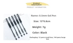 Dimensions détaillées du stylo gel noir 0,5 mm de 15 cm avec une zone de préhension antidérapante
