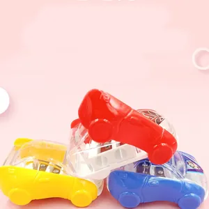 Detail view of colorful car-shaped pencil sharpeners with dual-hole blade system