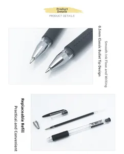 Détail de la pointe de 0,5 mm et de la structure interne du stylo gel à encre noire