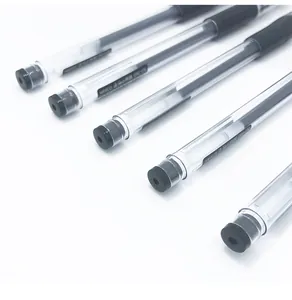 Vue rapprochée de stylos roller 0,5mm avec grip en caoutchouc et corps transparent