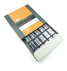 Close-up of Eisen aluminum alloy single hole pencil sharpeners in bulk window box