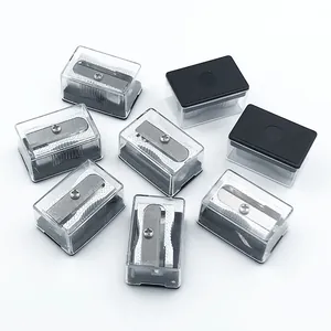 Manual Single Hole Pencil Sharpener Aluminum Alloy Metal Core Clear Plastic Storage Case Portable Mini School Office Supplies