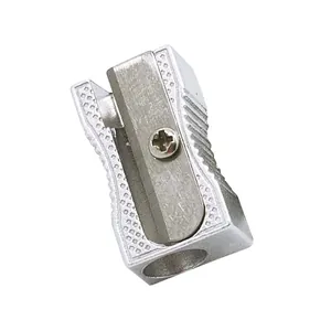 Silver aluminum alloy single-hole pencil sharpener with anti-slip texture and metal blade