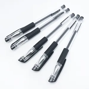 Lot de 5 stylos gel noirs 0,5 mm avec corps transparent et poignée en caoutchouc noir