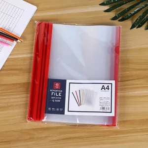 Macro detail of red sliding bar A4 clear folder with dimensions 215x305mm and 18C thickness