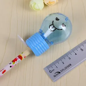Creative bulb-shaped pencil sharpener with cute cartoon patterns and a yellow smiley face