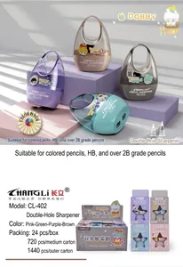 Dual-hole pencil sharpener CL-402 in flower basket design with colored bases and clear lids