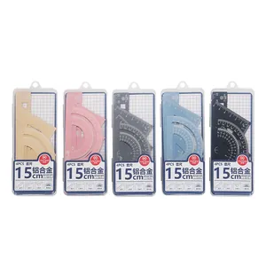 Cinq kits de règles de 15cm en alliage d'aluminium, boîtes transparentes colorées