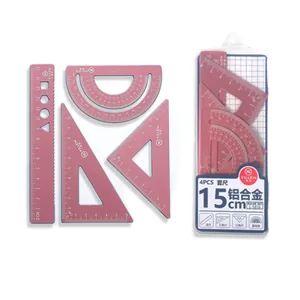 Kit de géométrie en aluminium rose avec règle de 15cm et rapporteur dans un sac clair