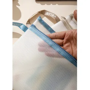 Detail showing translucent mesh texture and durable zipper of A4 file storage bags