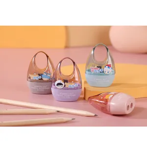 Cartoon egg-shaped double hole pencil sharpener for students in multiple pastel colors