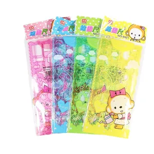 4-pack children's geometric drawing stencil rulers in pink, blue, green and yellow colors