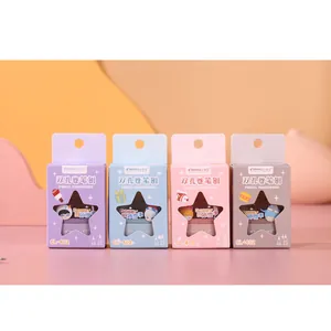 Close-up of pastel double-hole pencil sharpeners in purple, blue, pink and grey colors