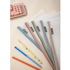 Set of five colorful A4 mesh zipper pouches for office and student document storage