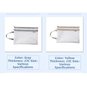 Close-up of dual-layer EVA mesh bags in grey and yellow with secure zipper closure