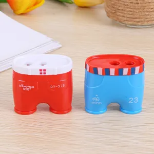 Cartoon short pants shaped dual-hole manual pencil sharpener for students and office