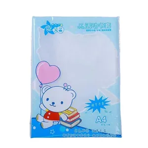 Protège-cahier A4 transparent avec motif ours bleu et cœurs pour l'école en PP