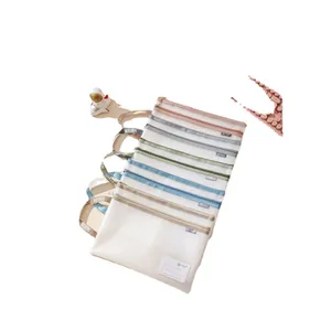 Colorful A4 mesh document bags with zippers and portable handles for school or office storage
