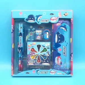 Undersea world stationery set with pencil case, crayons, and school supplies for kids